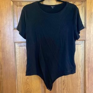 EXPRESS black bodysuit, short sleeves, ribbed stretch knit Size XL